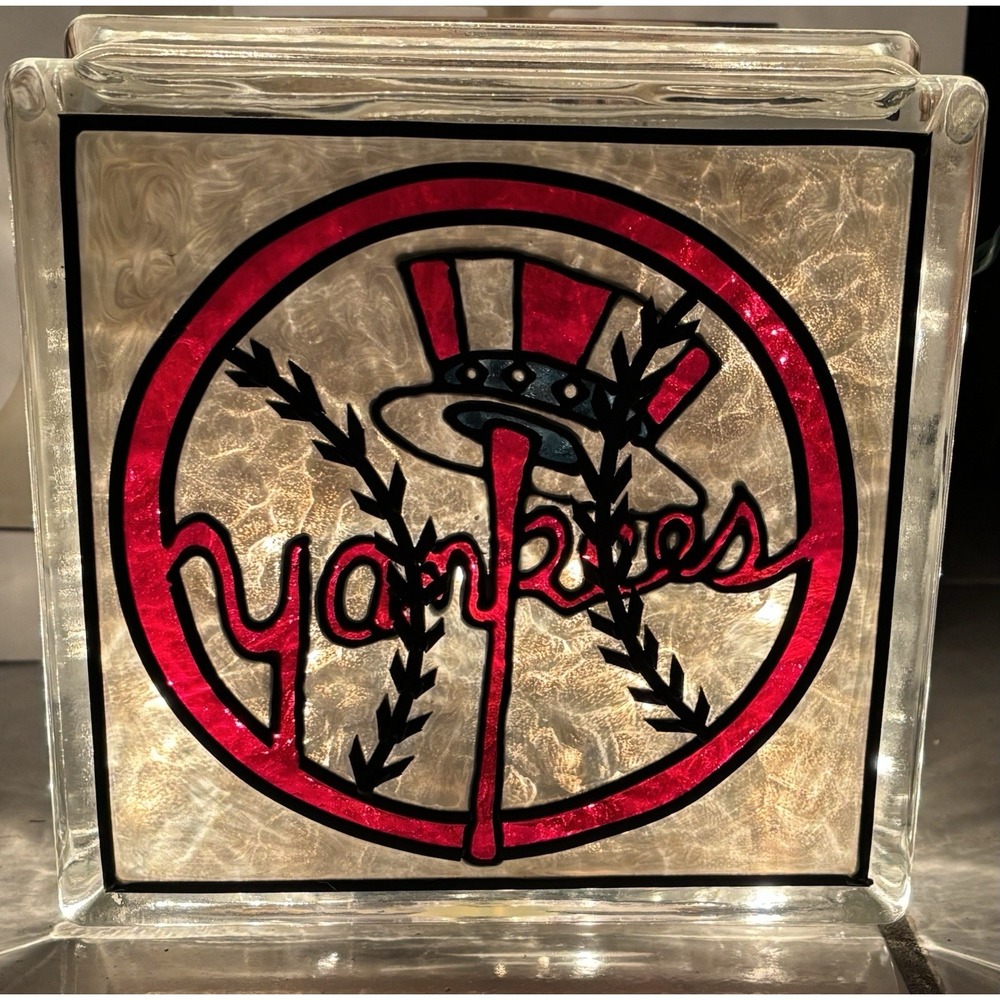New Yorkβ Yankees Logo Sign Light Lamp Art Glass Block Man Cave Unique Painted